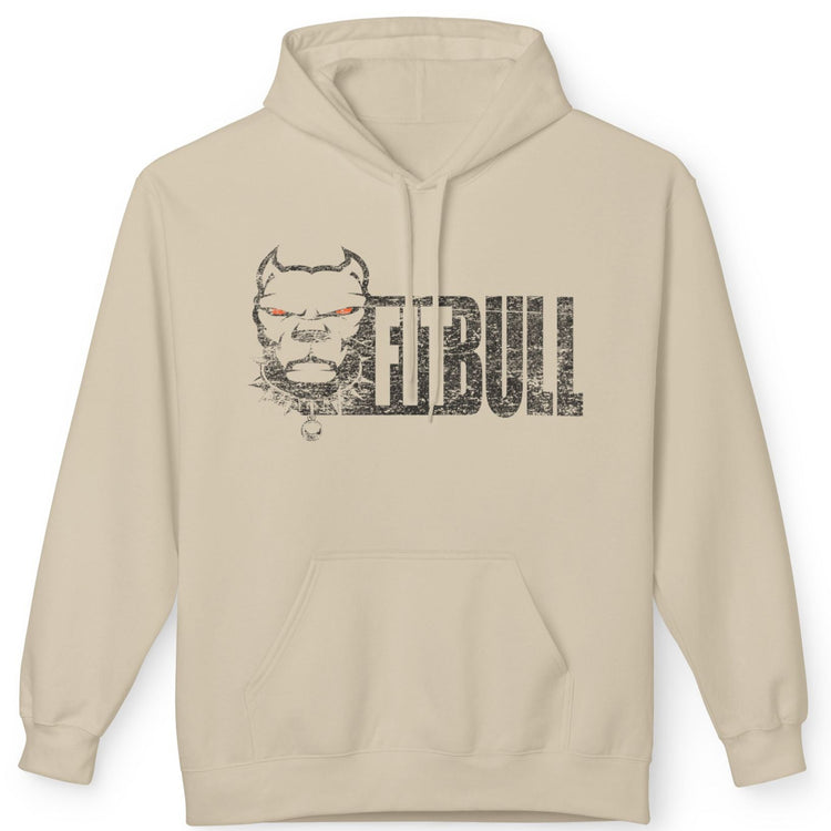 Beige Fitbull hoodie with graphic design and text on a white background