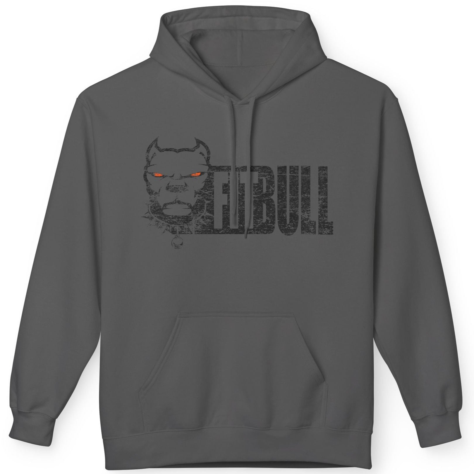 Gray Fitbull fitness hoodie with a graphic design on a white background