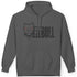 Gray Fitbull fitness hoodie with a graphic design on a white background