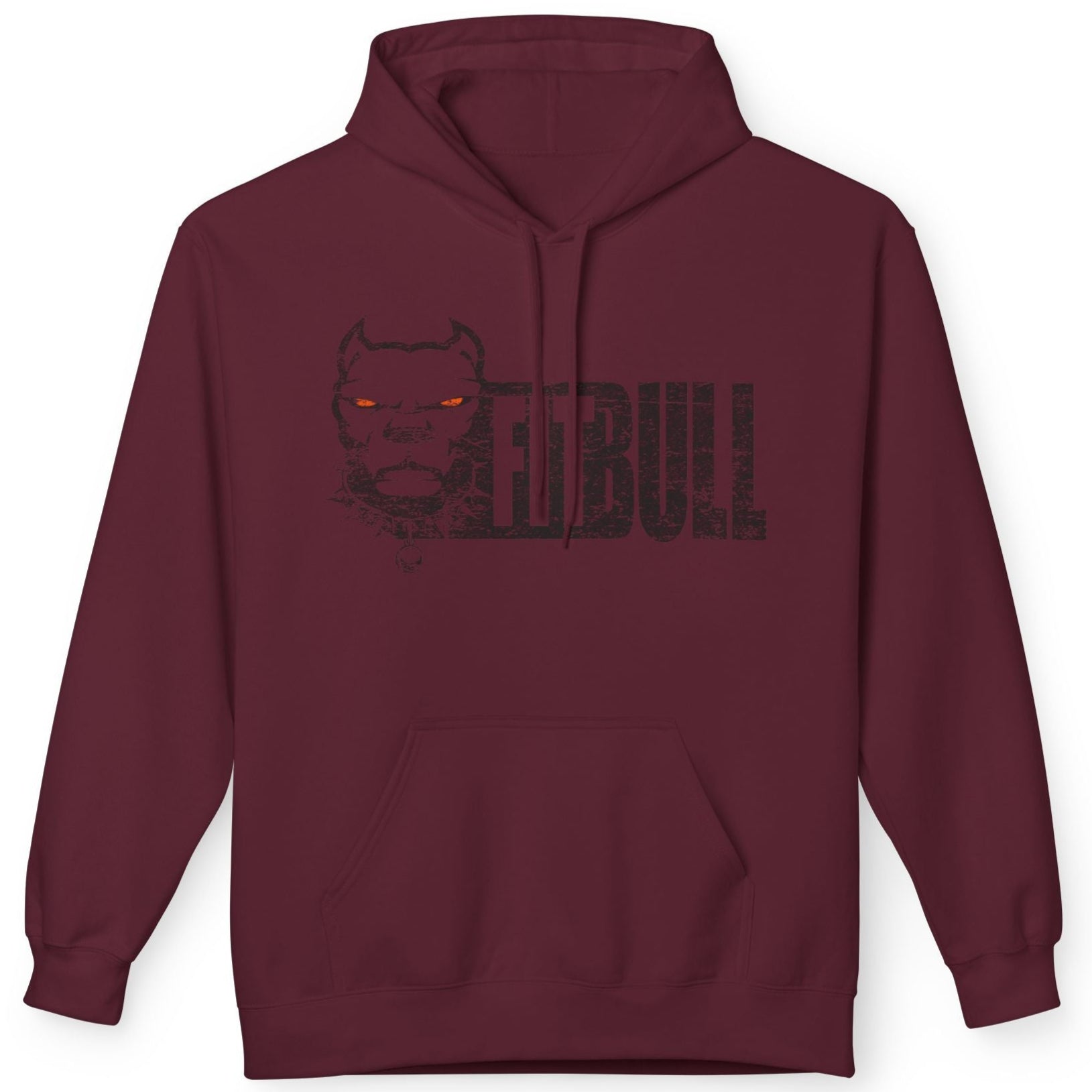 Maroon Fitbull hoodie with a graphic design on a white background