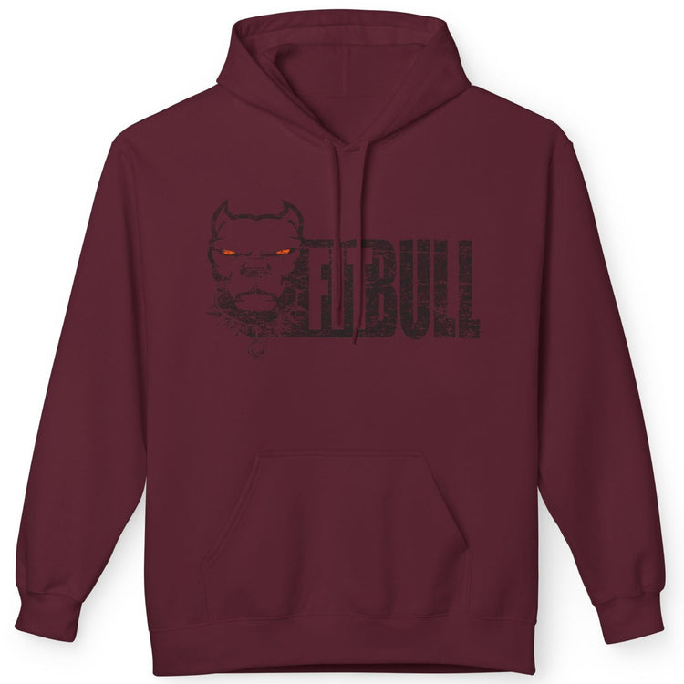Maroon Fitbull hoodie with a graphic design on a white background