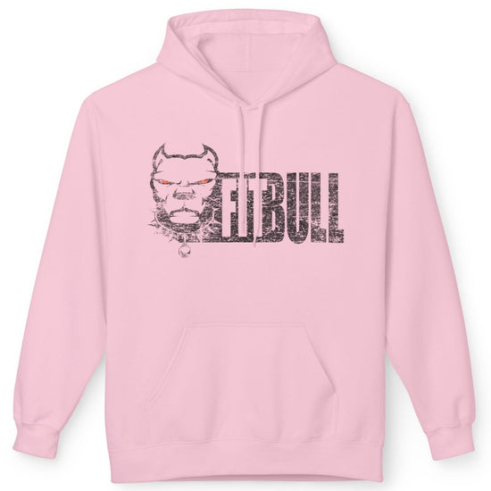 Pink Fitbull fitness hoodie with a graphic design on a white background