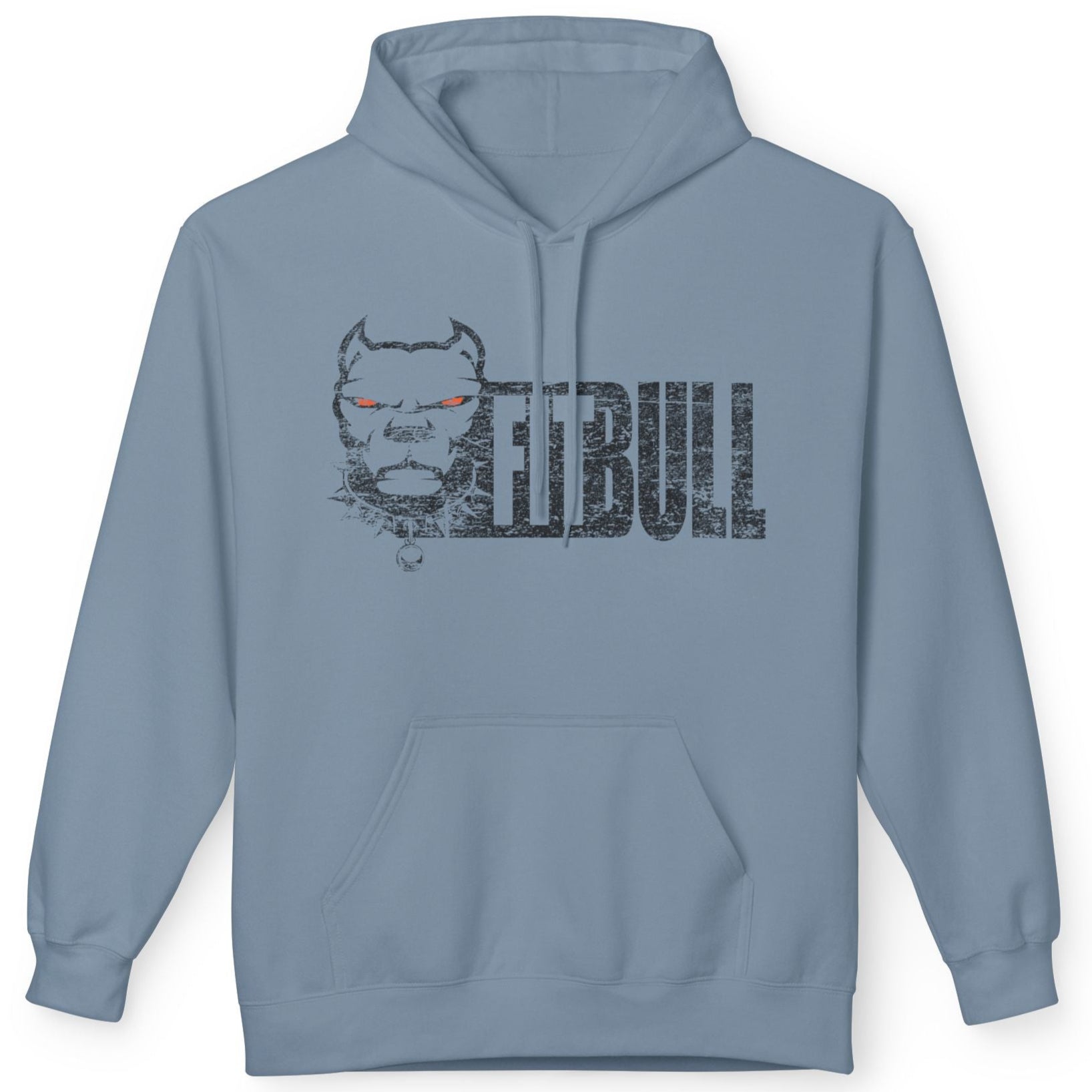Blue Fitbull hoodie with a graphic design on a white background
