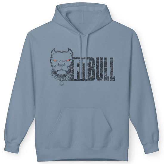 Blue Fitbull hoodie with a graphic design on a white background