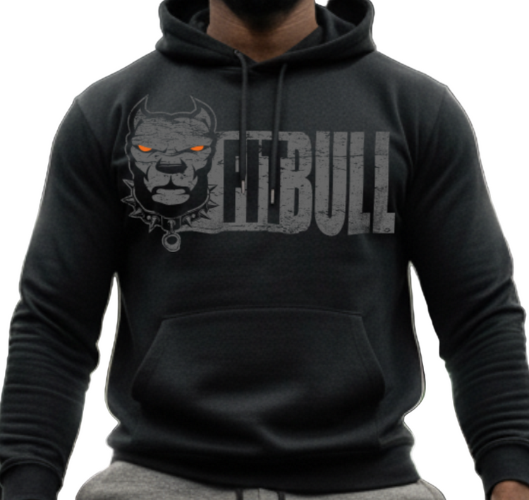 Person wearing a black hoodie with 'Fitbull' branding in a gym setting