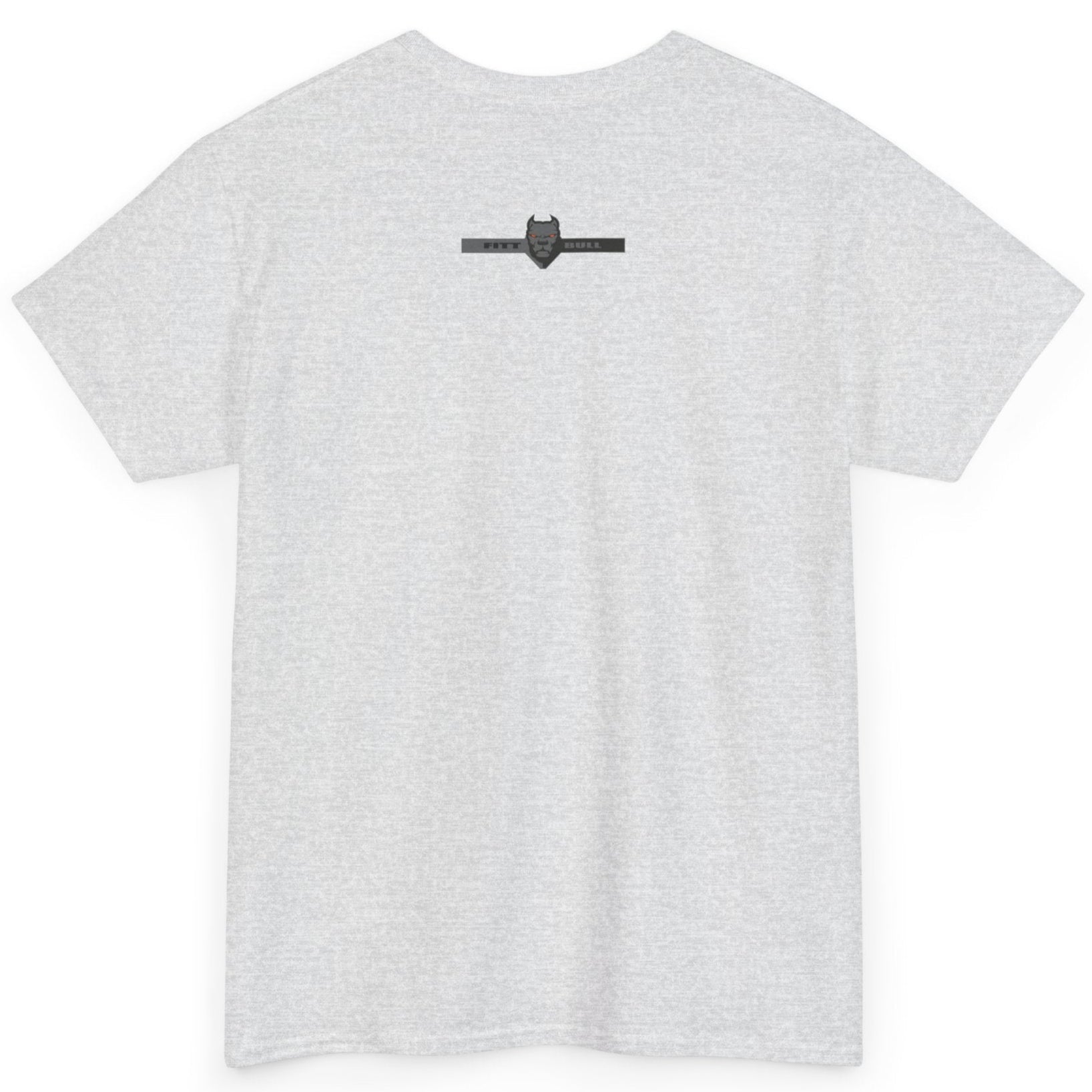 Fitbull fitness t-shirt with a graphic of a dog and urban cityscape ash back.