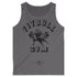 a sport grey Fitbull sports tank top branded with the Fitbull Fit Wear logo and a motivating print.