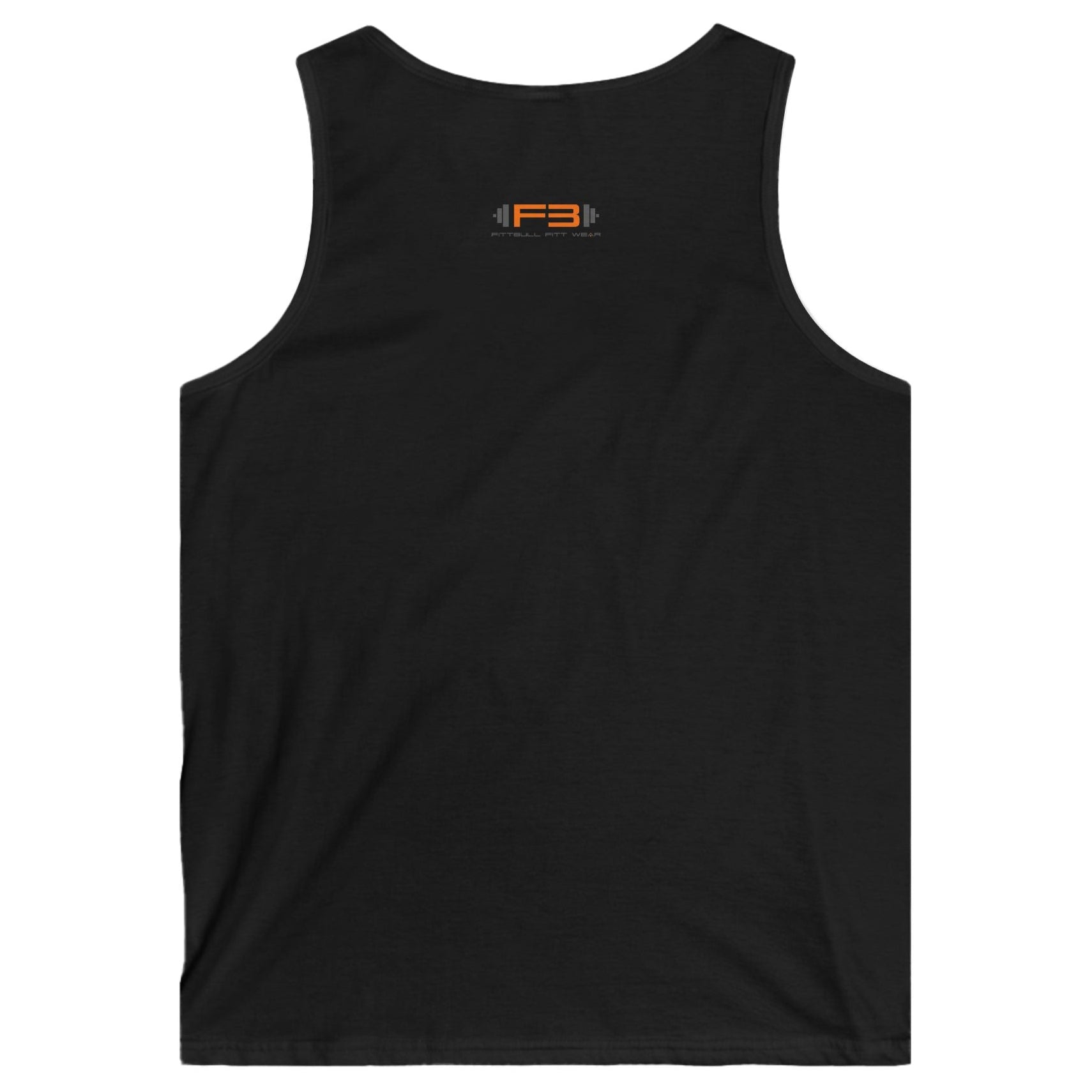 a black Fitbull sports tank top branded with the Fitbull Fit Wear logo back view