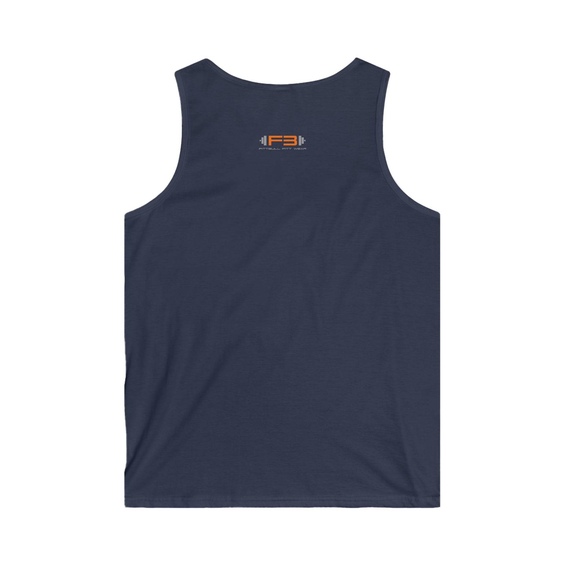 a dark navy Fitbull sports tank top branded with the Fitbull Fit Wear logo back view