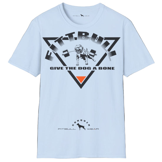 sky blue Fitbull T-shirt with a logo and a motivational print