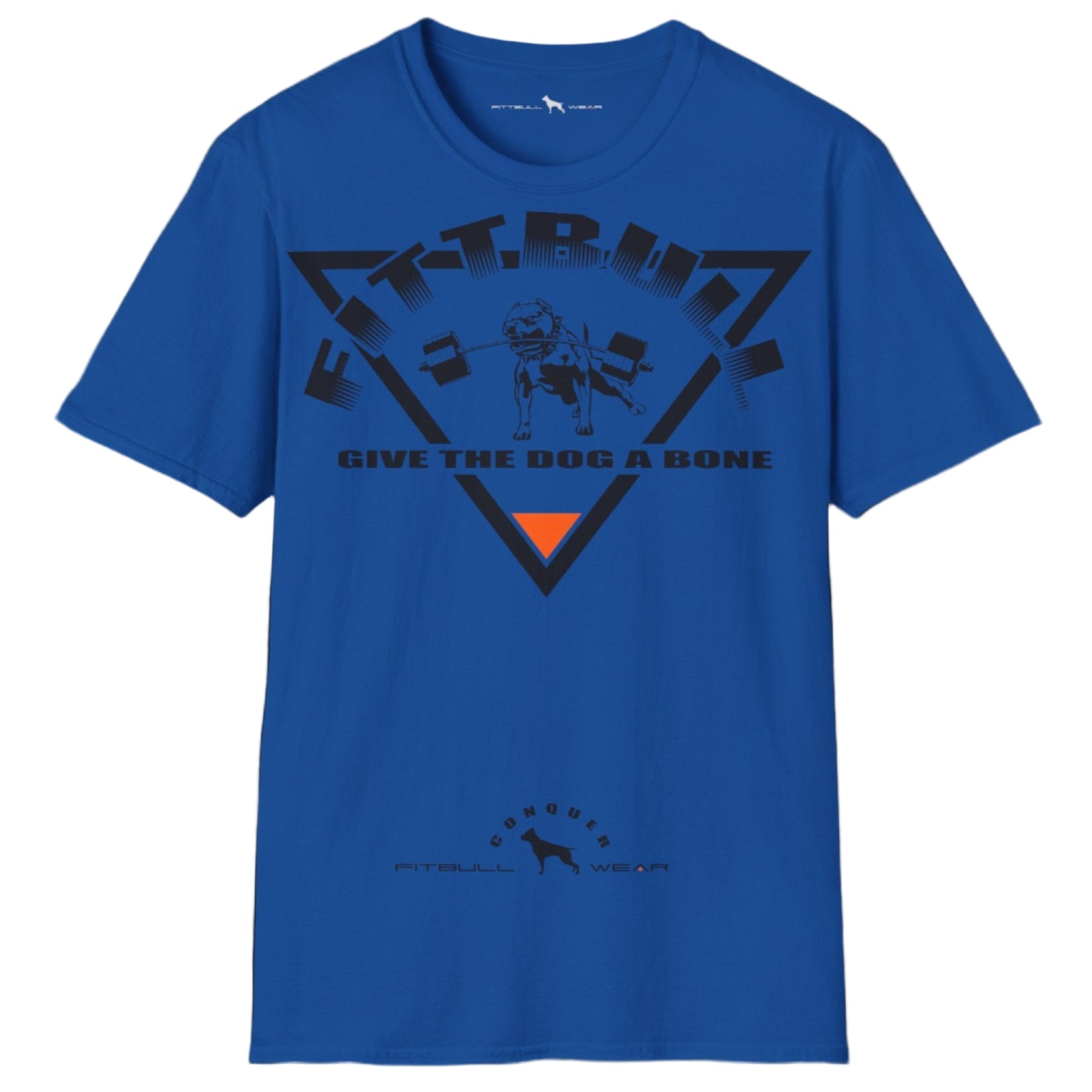 blue Fitbull T-shirt with a logo and a motivational print