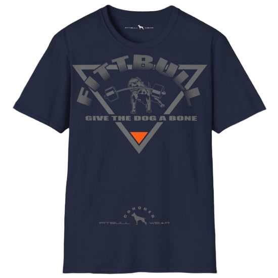 navy blue Fitbull T-shirt with a logo and a motivational print