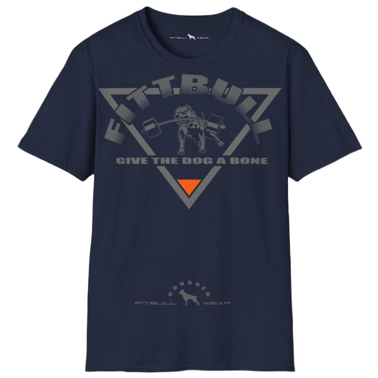 navy blue Fitbull T-shirt with a logo and a motivational print