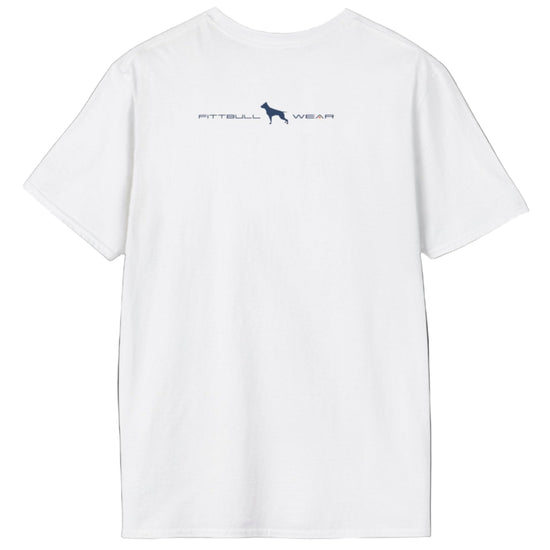 White Fitbull T-shirt with logo and motivating design Fitbull Gym back view.