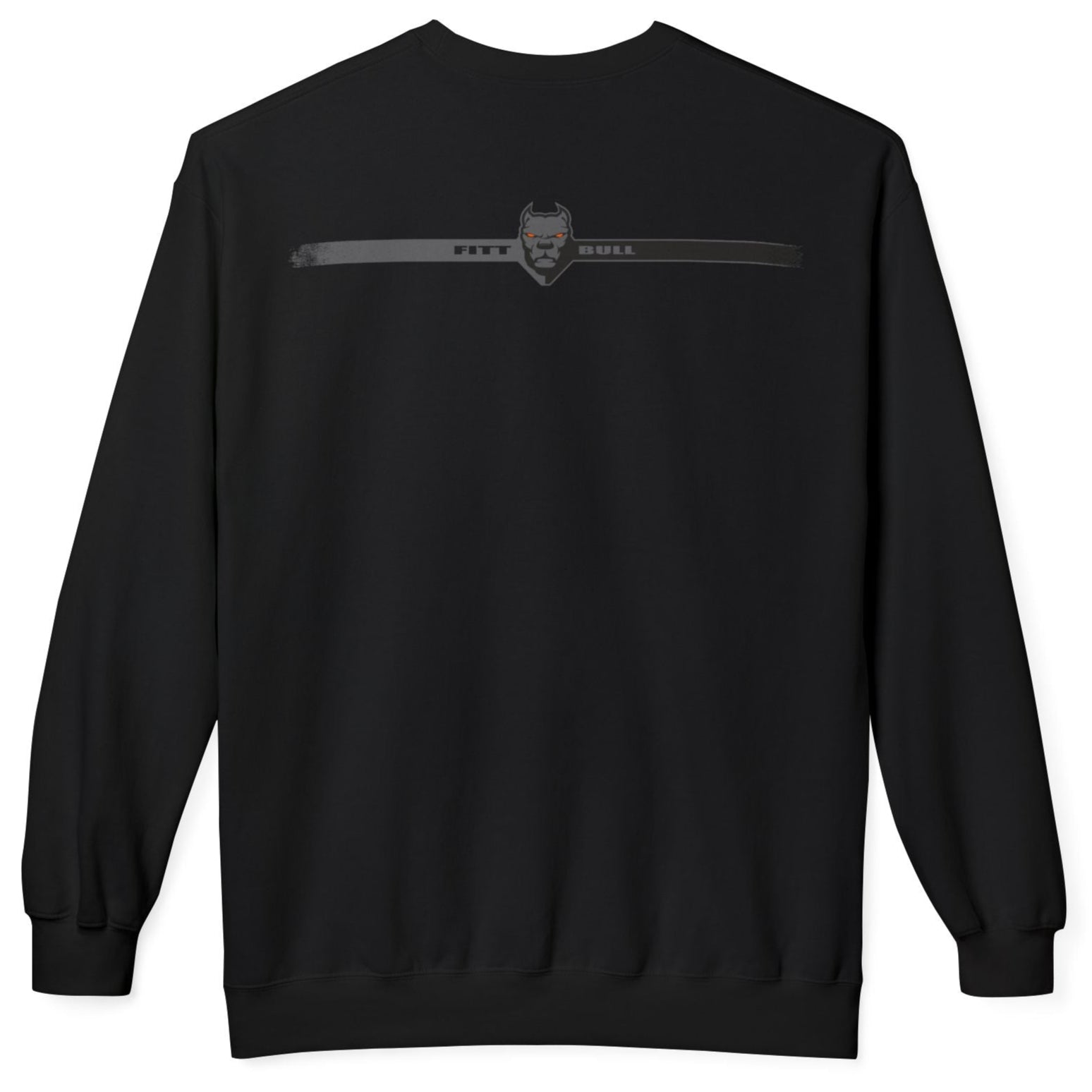 Black Fitbull bodybuilding sweatshirt with a logo on the back against a white background