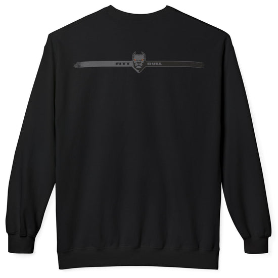 Black Fitbull bodybuilding sweatshirt with a logo on the back against a white background