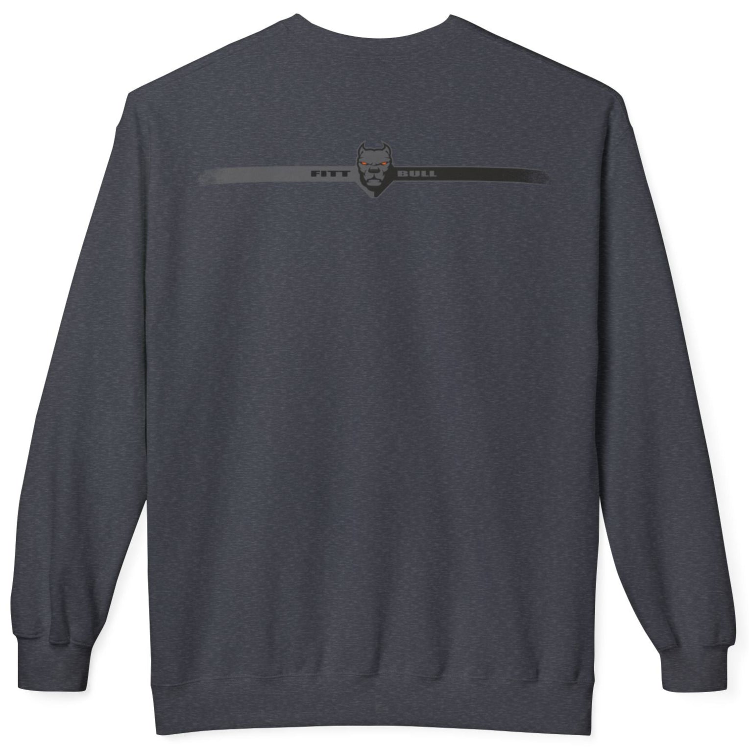 Dark gray Fitbull bodybuilding sweatshirt with a logo on the back against a white background