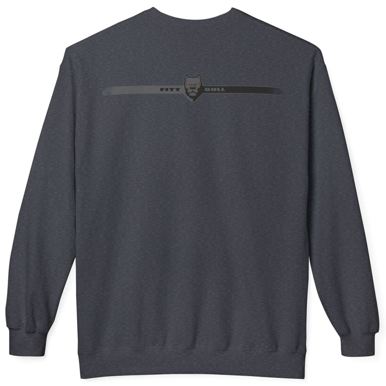 Dark gray Fitbull bodybuilding sweatshirt with a logo on the back against a white background