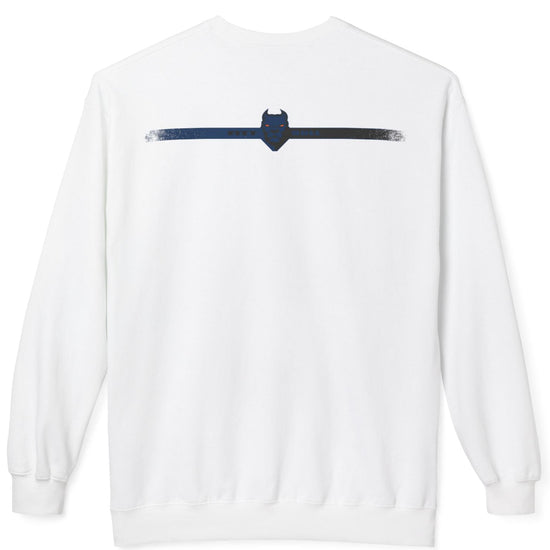 White FITBULL  bodybuilding sweatshirt with a small design on the back against a white background