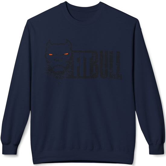 Navy blue bodybuilding sweatshirt with a FITBULL graphic design on a white background