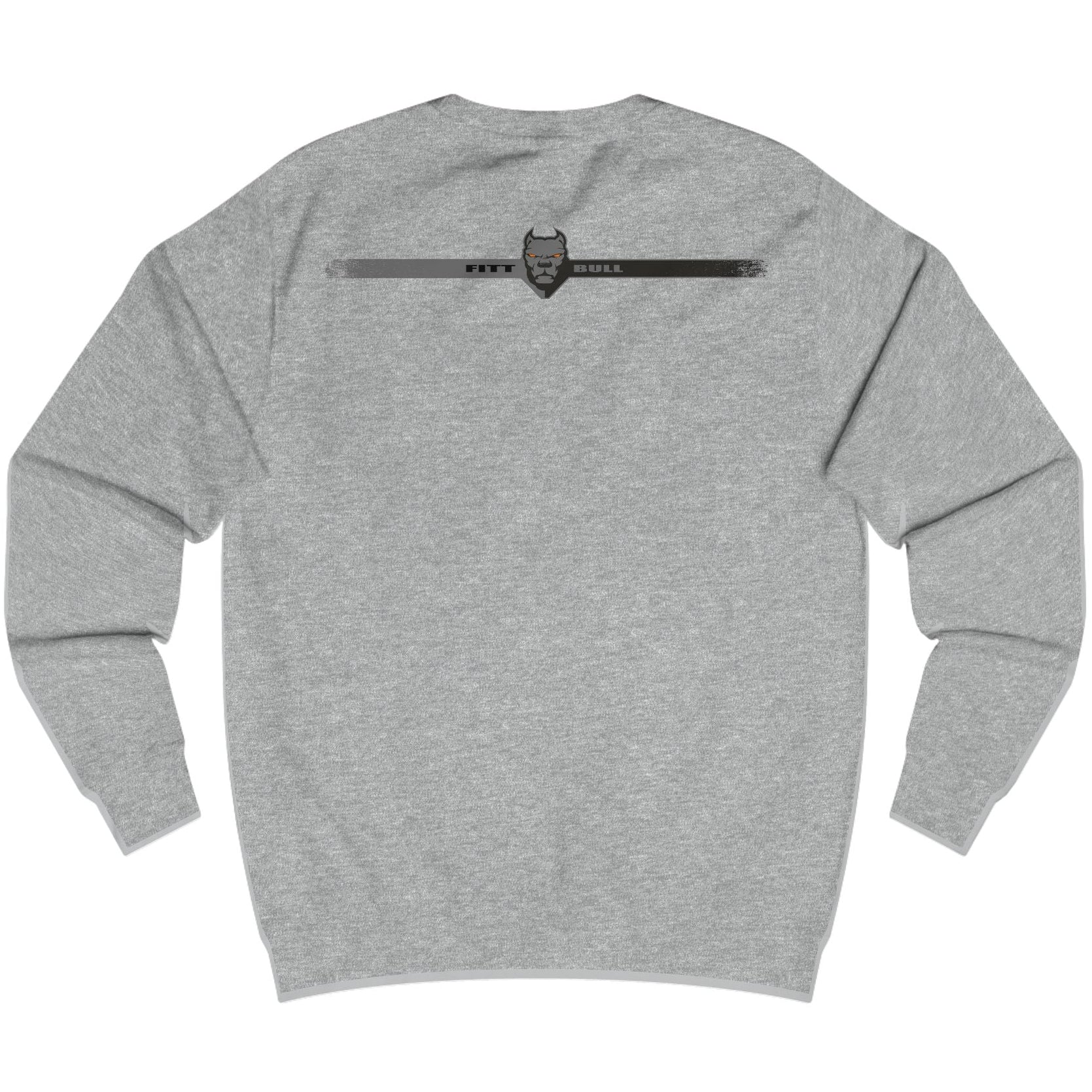 Gray Fitbull fitness sweatshirt with a logo on the back against a white background