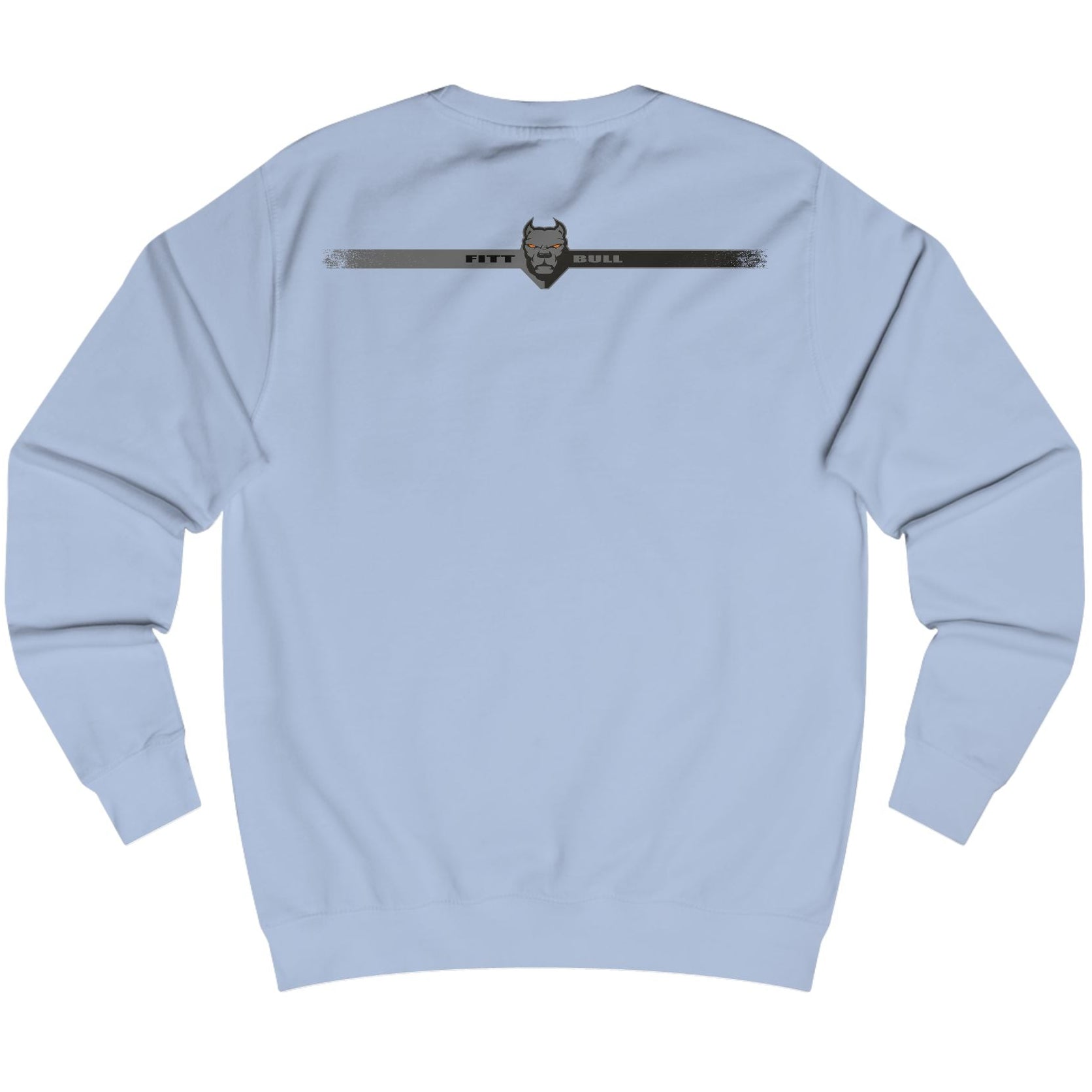 Light blue Fitbull bodybuilding sweatshirt with a logo on the chest area against a white background