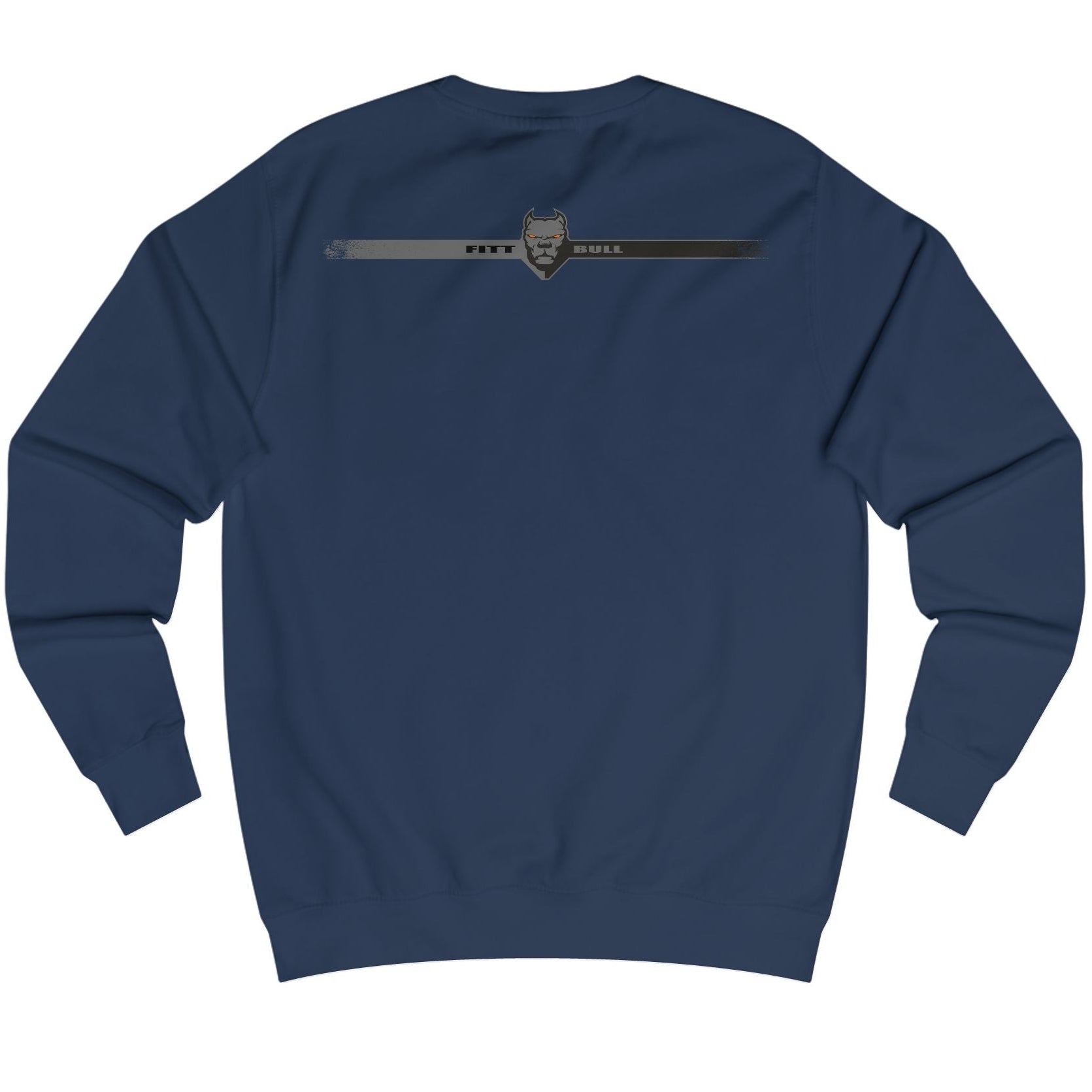 Navy blue Fitbull bodybulding sweatshirt with a logo on the chest area against a white background