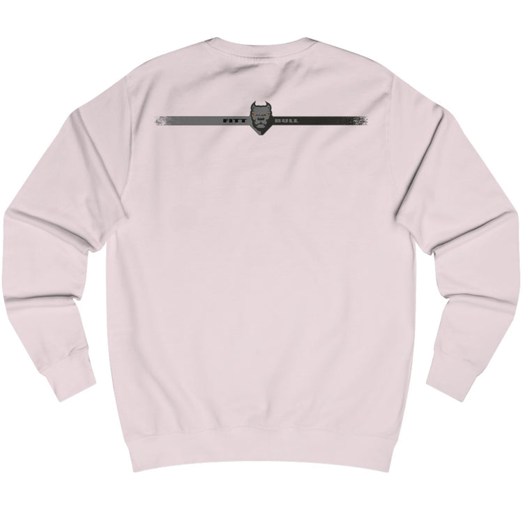 Light pink Fitbull fitness sweatshirt with a logo on the chest area against a white background