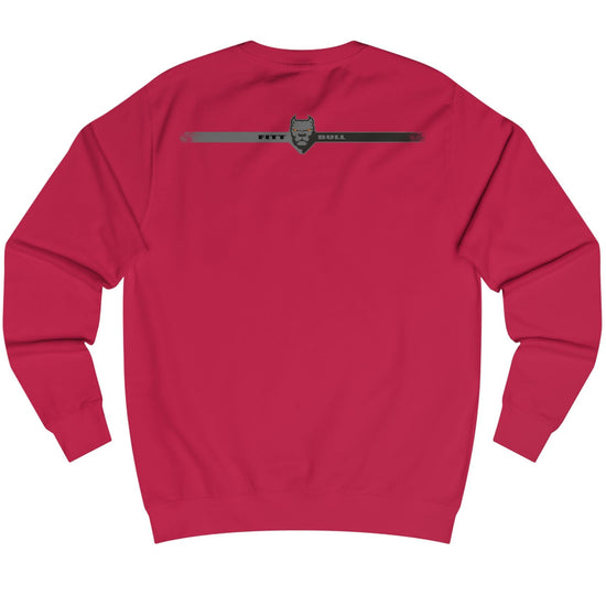 Red Fitbull bodybuilding sweatshirt with a logo on the back against a white background