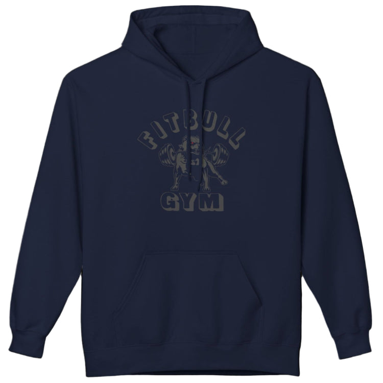 navy sporty hoodie for fitness and crossfit by the Fitbull brand, branded with a logo and a motivating motif