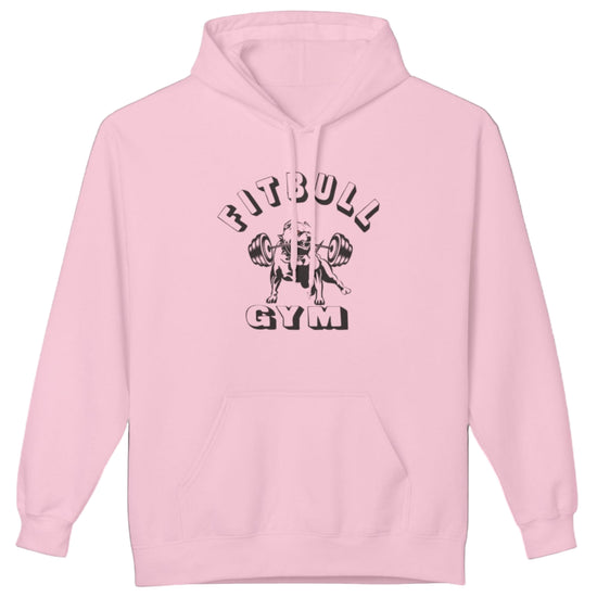 пинк sporty hoodie for fitness and crossfit by the Fitbull brand, branded with a logo and a motivating motif