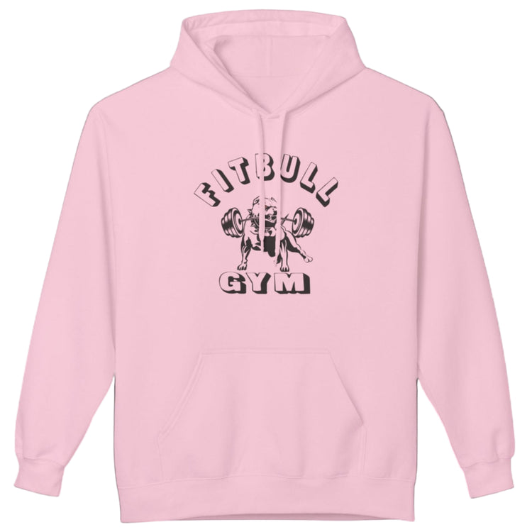 пинк sporty hoodie for fitness and crossfit by the Fitbull brand, branded with a logo and a motivating motif