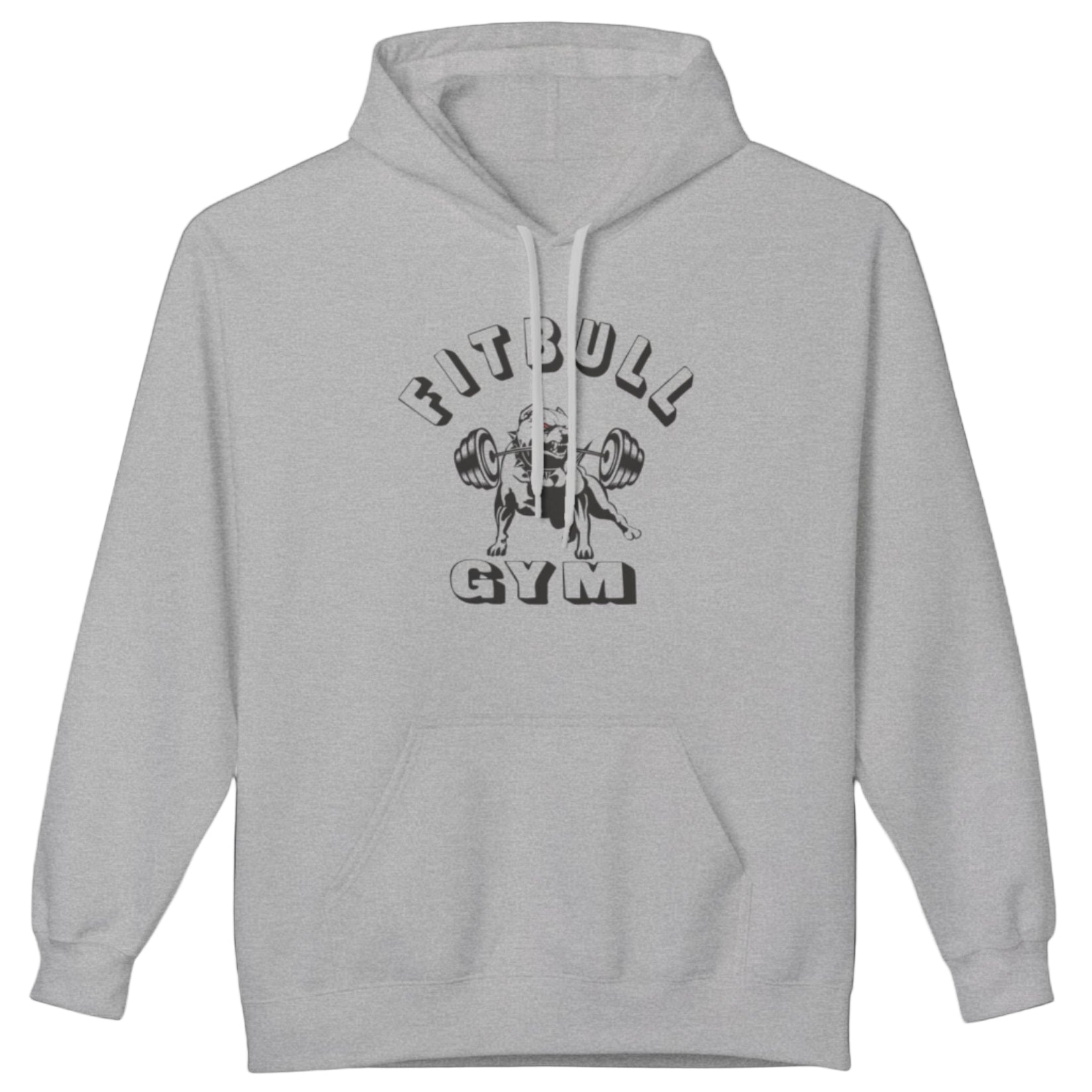 grey sporty hoodie for fitness and crossfit by the Fitbull brand, branded with a logo and a motivating motif.