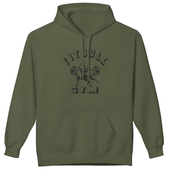 green sporty hoodie for fitness and crossfit by the Fitbull brand, branded with a logo and a motivating motif