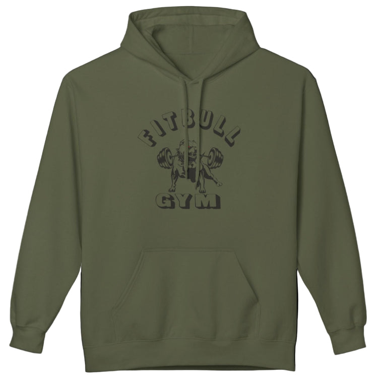 green sporty hoodie for fitness and crossfit by the Fitbull brand, branded with a logo and a motivating motif
