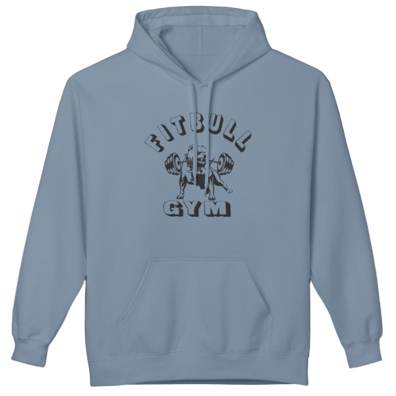 blue sporty hoodie for fitness and crossfit by the Fitbull brand, branded with a logo and a motivating motif