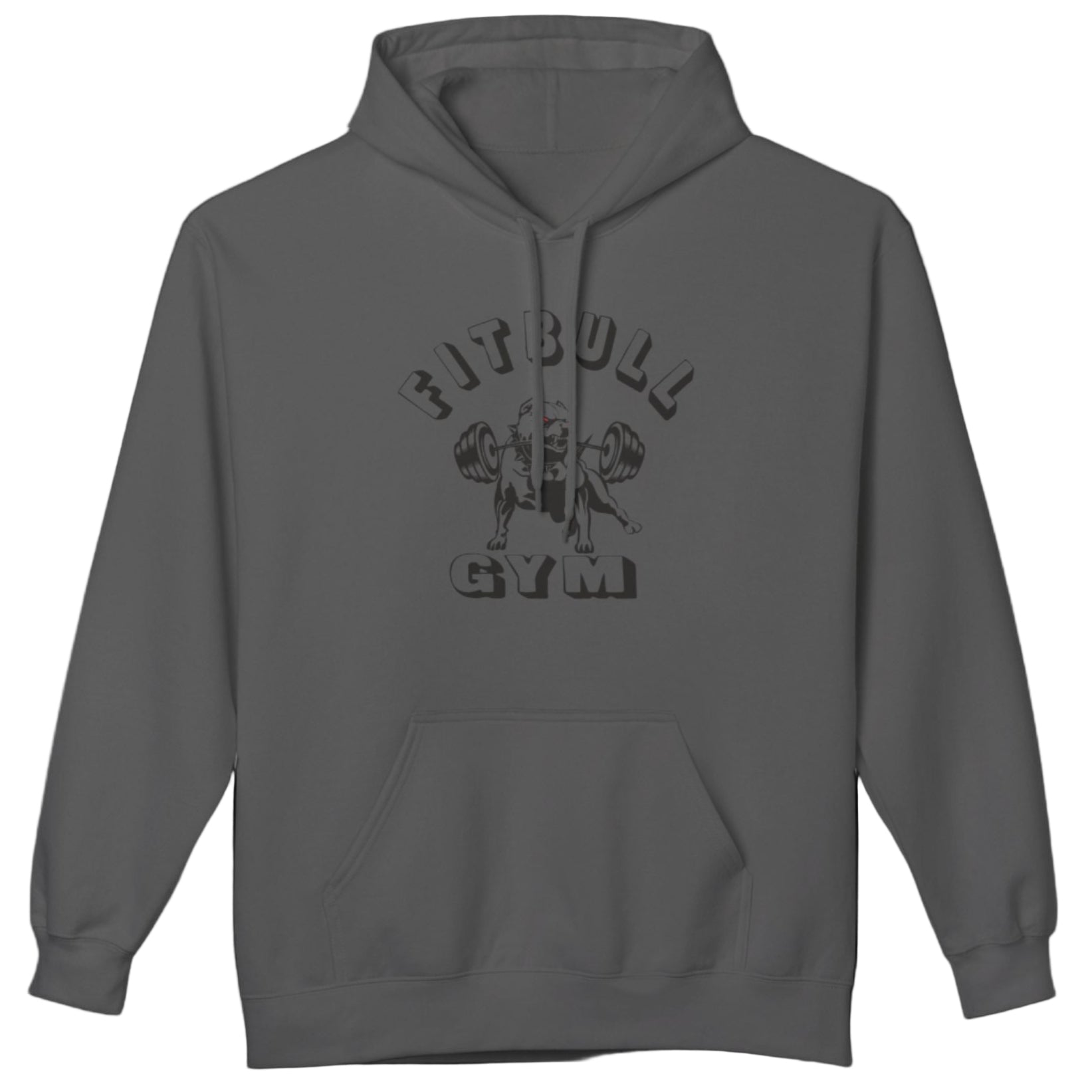 sport grey sporty hoodie for fitness and crossfit by the Fitbull brand, branded with a logo and a motivating motif