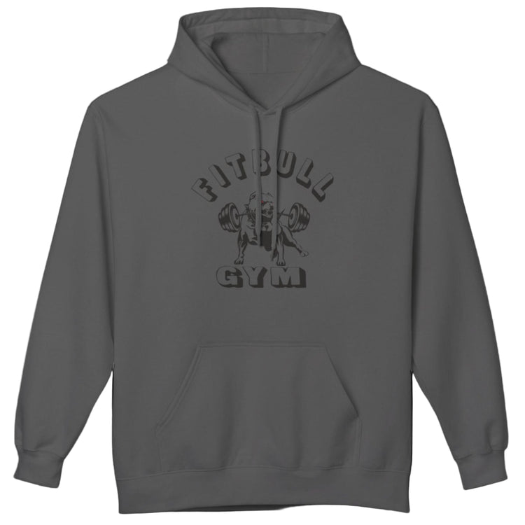 sport grey sporty hoodie for fitness and crossfit by the Fitbull brand, branded with a logo and a motivating motif