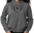 A woman wear sports grey hoodet, fitness sweatshirt Fitbull, with motivation desighn No Day Off.