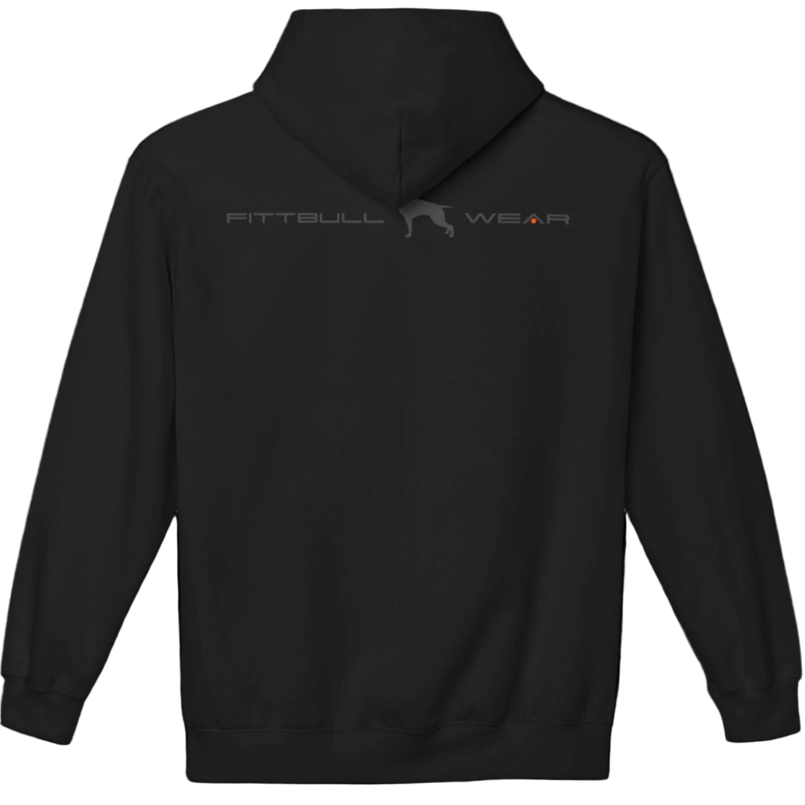 
sports black hoodet, fitness sweatshirt Fitbull, with motivation desighn No Day Off, back view
