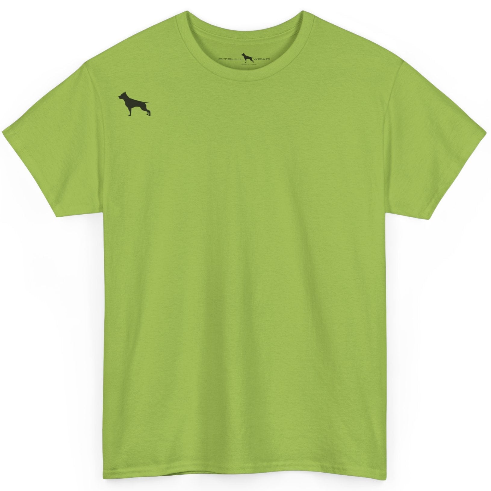 Kiwi green Fitbull t-shirt with a small black logo on the front. Fitness and Bodybuilding motivating.