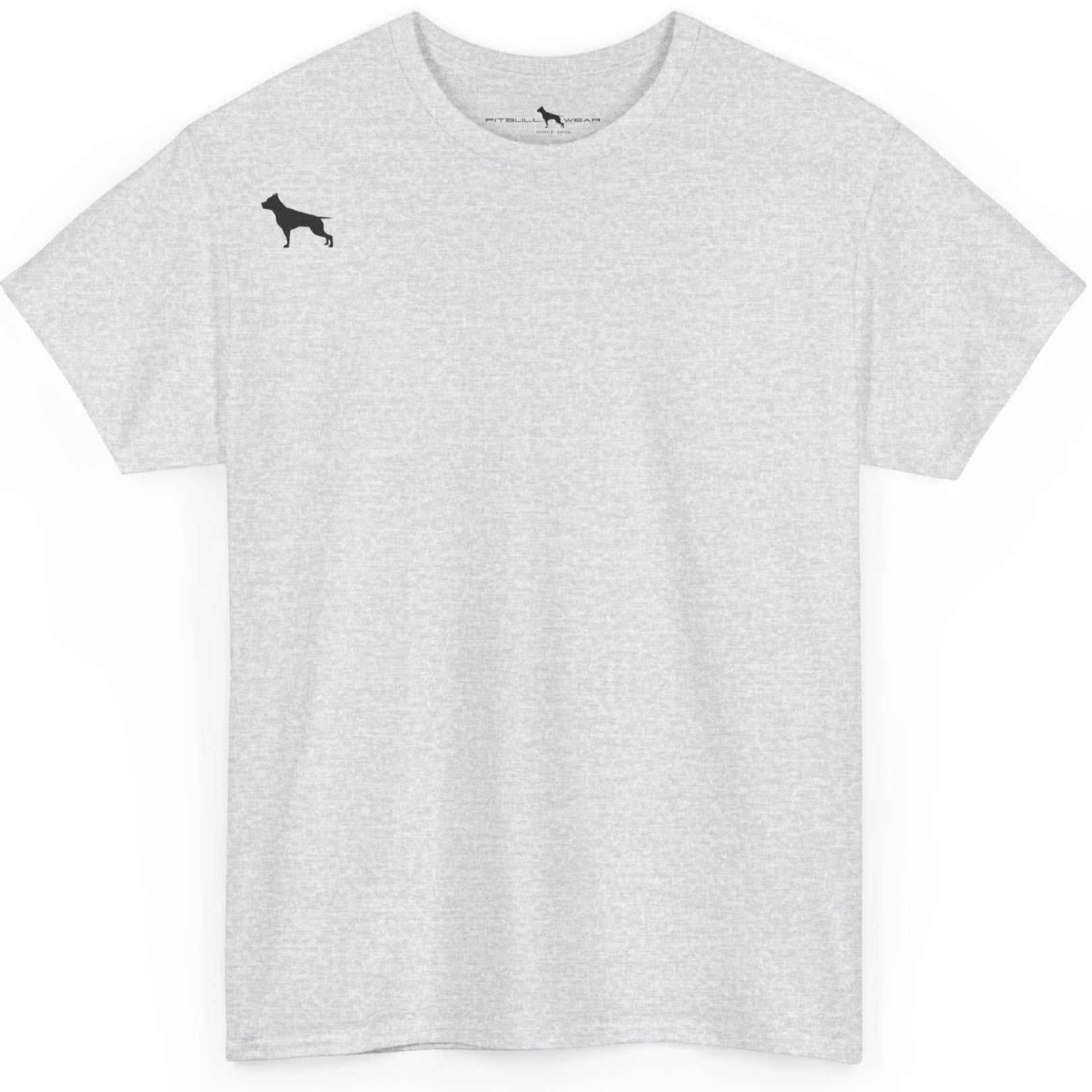 Silver grey Fitbull t-shirt with a small black logo on the front. Fitness and Bodybuilding motivating.