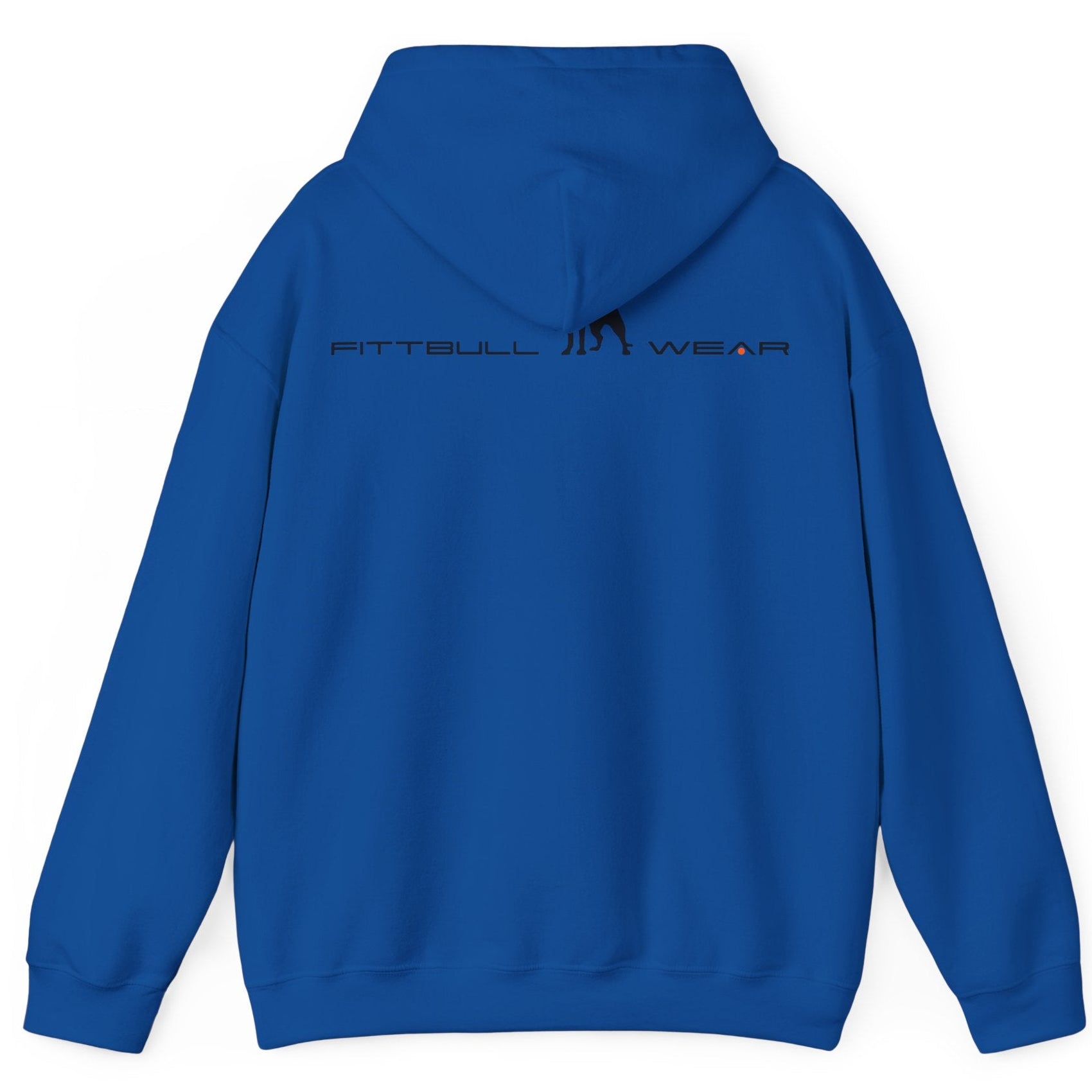 Blue back hoodie with 'FITBULL' movational fitness design.