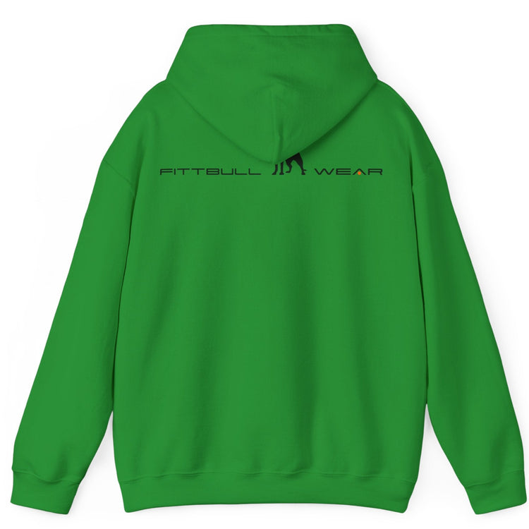 Green hoodie with 'FITBULL' movational fitness design.