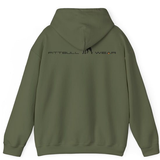 Military Green hoodie with 'FITBULL' movational fitness design.