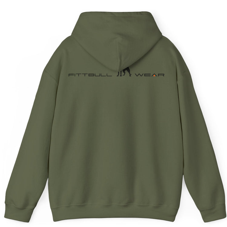 Military Green hoodie with 'FITBULL' movational fitness design.
