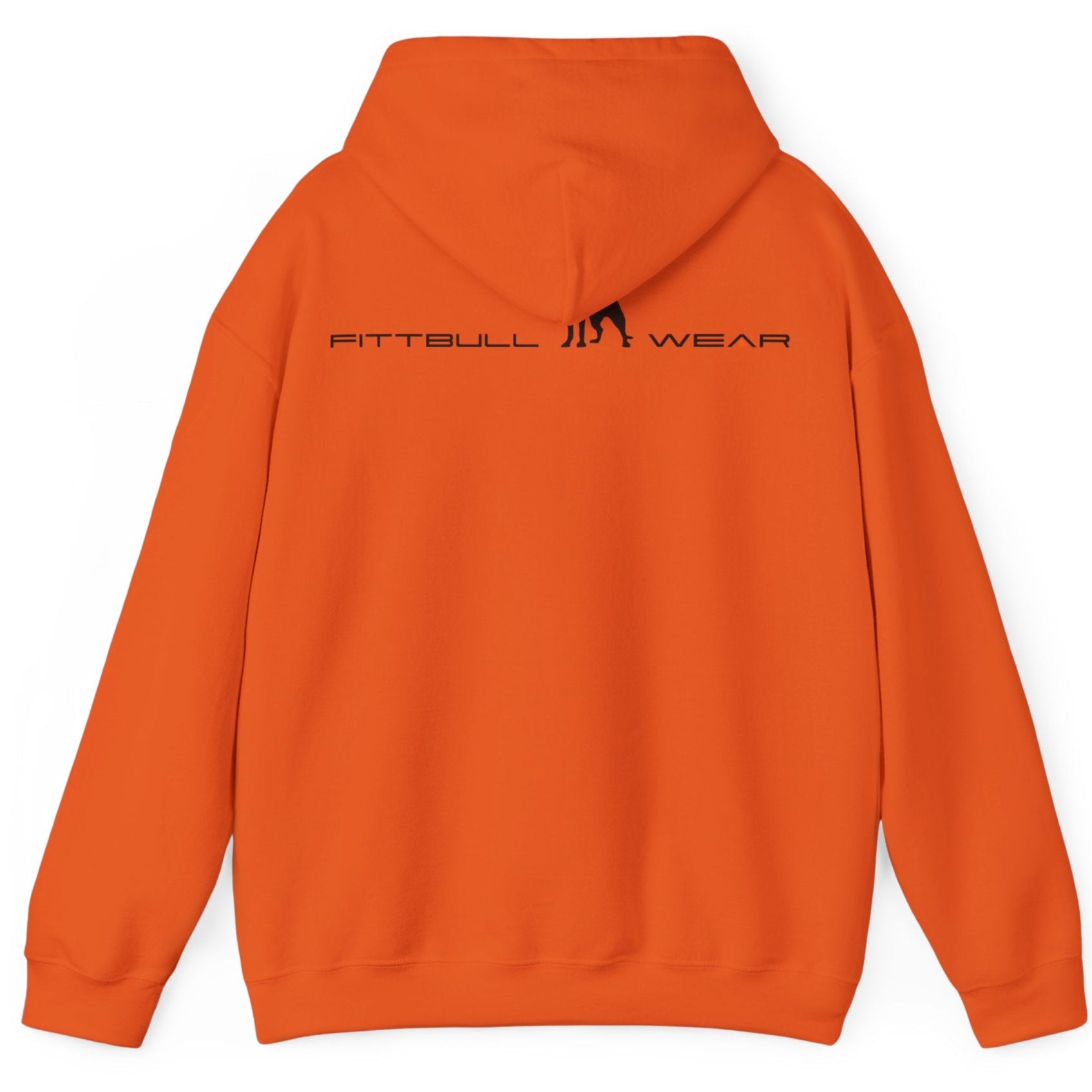 Orange hoodie with 'FITBULL' mivational fitness design.