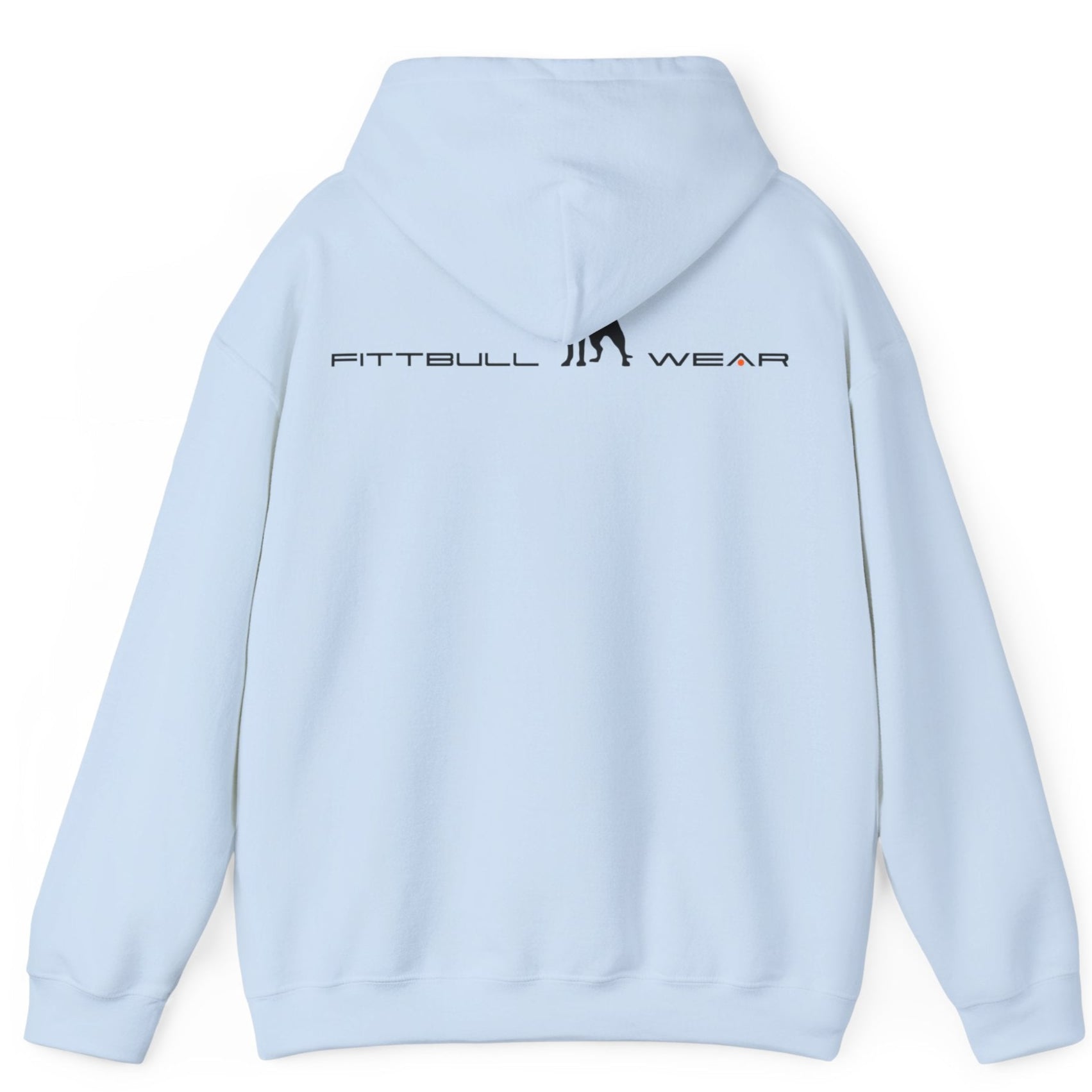 Sky Blu back hoodie with 'FITBULL' movational fitness design.