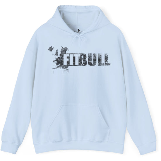 Sky blue hoodie with 'FITBULL' mivational fitness design.