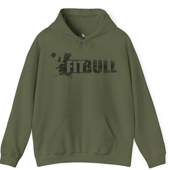 Military Green hoodie with 'FITBULL' mivational fitness design.